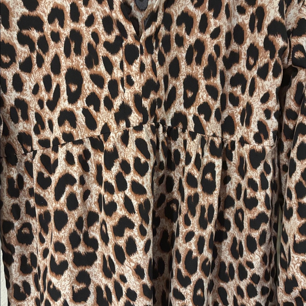 Leopard Print Loose Flowing Long Sleeve Above Knee Length Dress - Picture 3 of 8